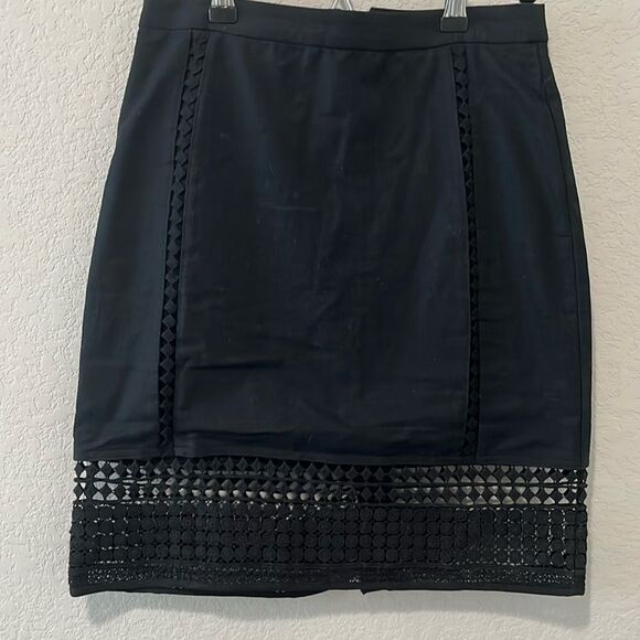 J. Crew Dresses & Skirts - J.CREW Black Linen Pencil Shirt with Crochet Detailing, Size 2P